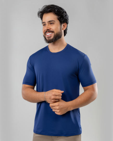 T-Shirt Uv50 Manga Curta - Azul